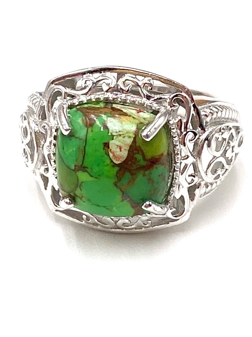 STS Karis Ring Mojave Green Square Stone Contemporary Size 7.75